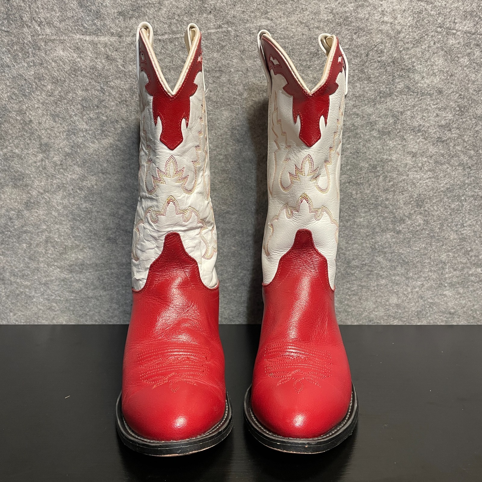 Vintage Western Cowboy Boots Women’s 8.5 Red White Leather Pull On Pointed Toe