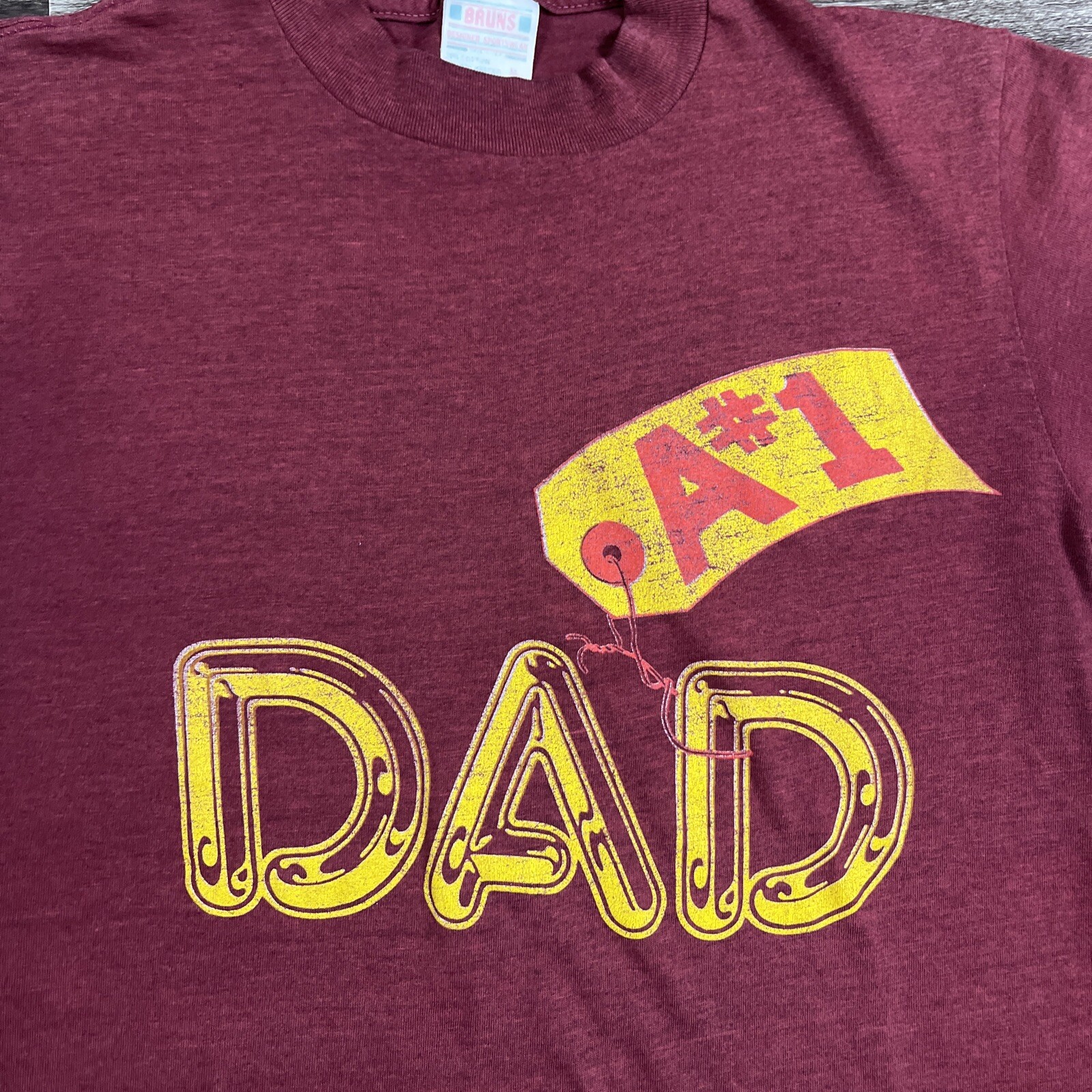 Vintage 1980s #1 Dad Graphic Tshirt Burgundy Medium VTG Casual