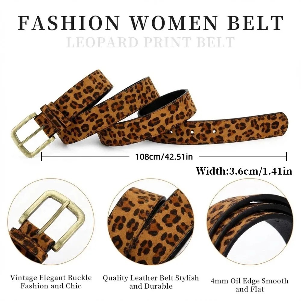 Ladies Casual Belt Leopard Print Fashion Waist Strap PU Leather Belt Women