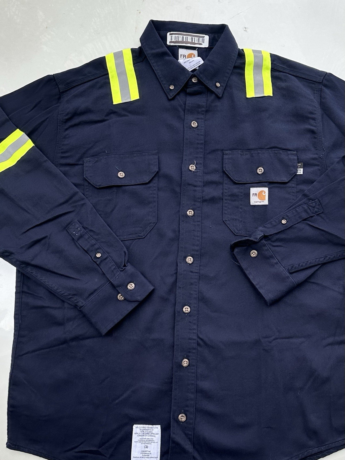 Lot Of 2 Carhartt FR Hi-Visibility Cotton Work Shirts Medium LJ CAT 2 NFPA 2112