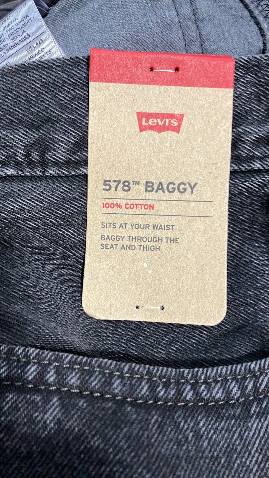Levi’s 578 Mens Baggy Tapered Black Gray Denim Jeans All Sizes A4750-0029 Nwt