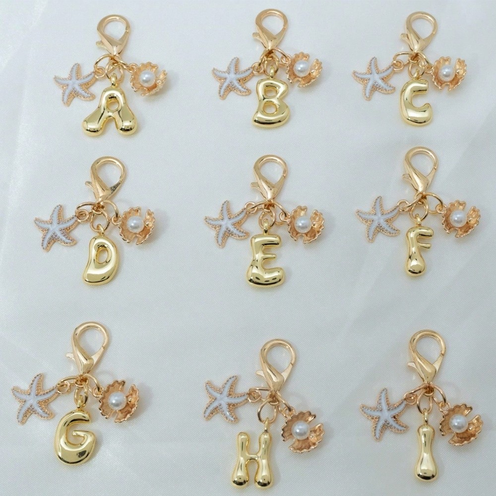 1PCS A-Z Gold Bubble Alphabet Keychain Starfish Shell Bag Charm Couple Gift