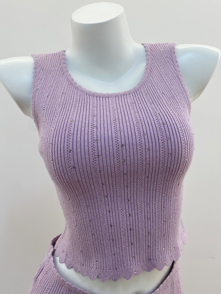 🎁🎁AUTHENTIC Sandro Women Sweet Round Neck Knit Purple Vest Skirt Suit Tops SML