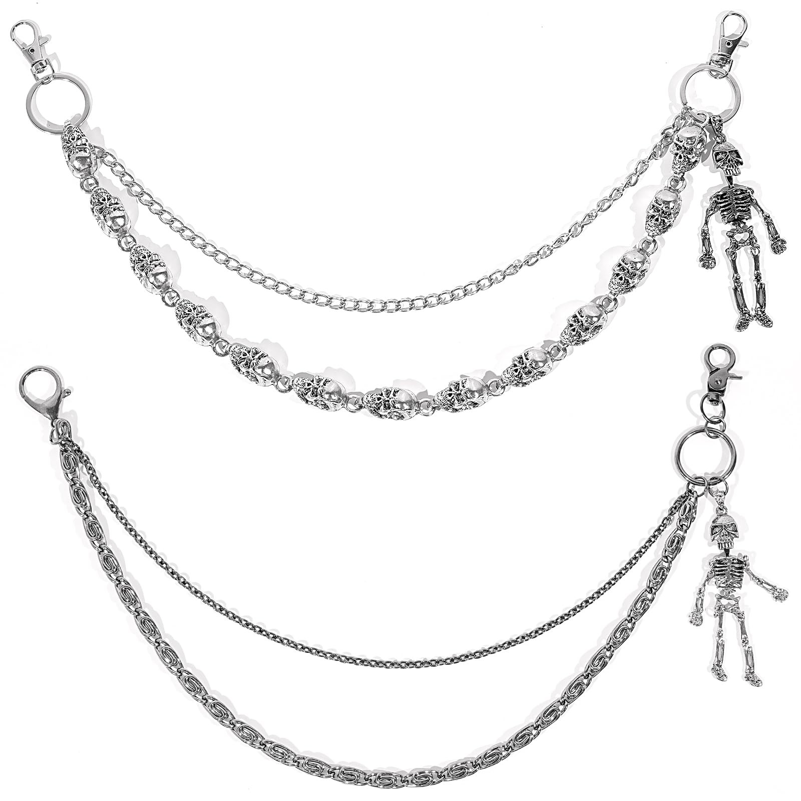 2 PCS Skull Pants Chain for Men Women Wallet Chains Standard, Silver