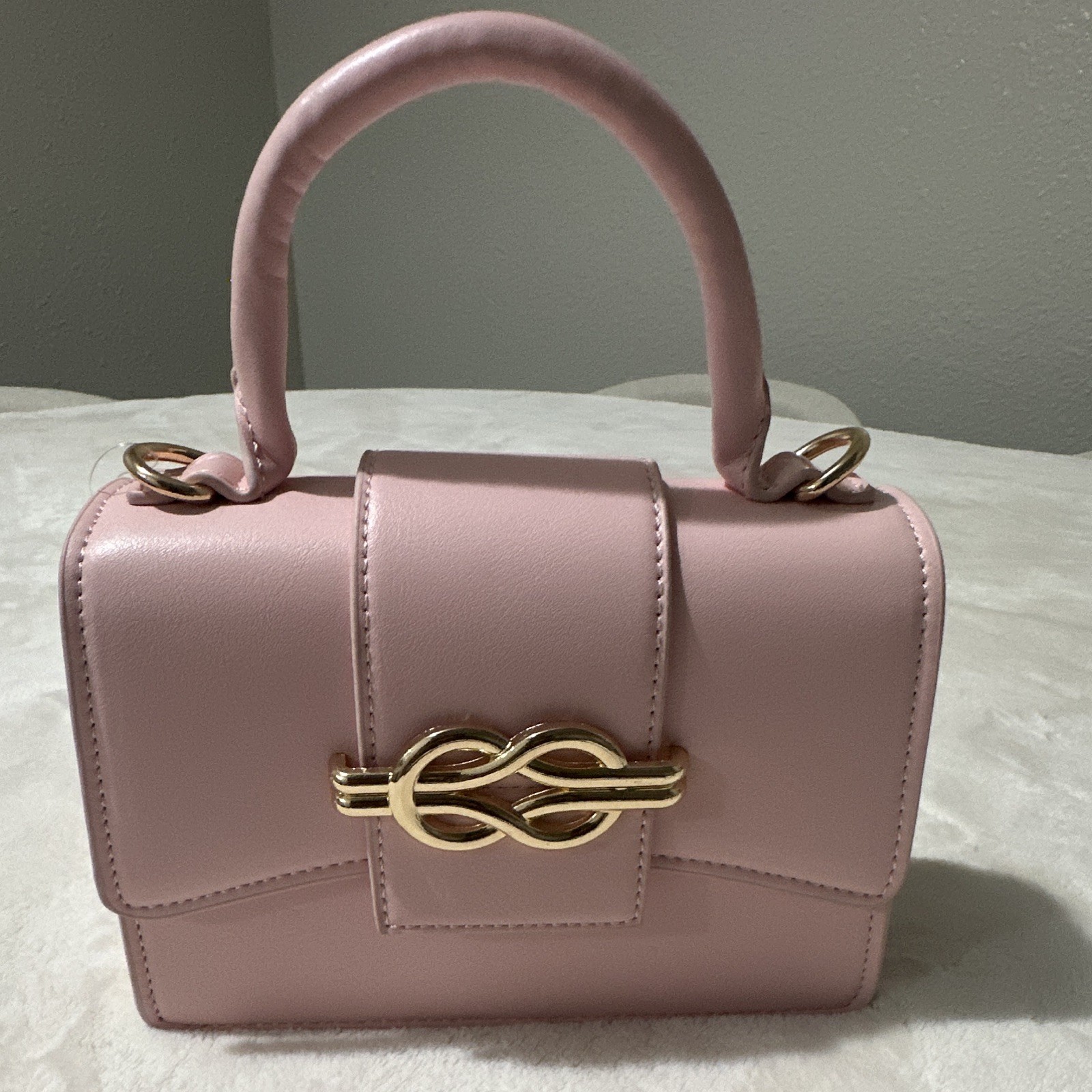 Melie Bianco Pink Small Top Handle Bag w/ Detachable Strap Gold Hardware
