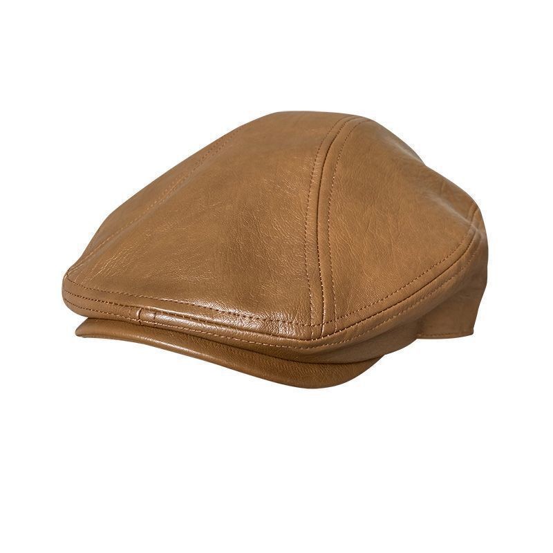 1Pcs Vintage Style Leather Solid Cap Newsboy Men Flat Hat Driving Cabbie Hat