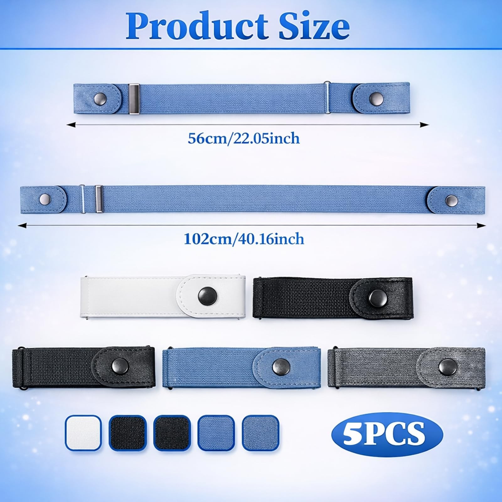 5 Pcs No Buckle Stretch Belt Elastic Invisible Waist Belt for Men Women Jeans