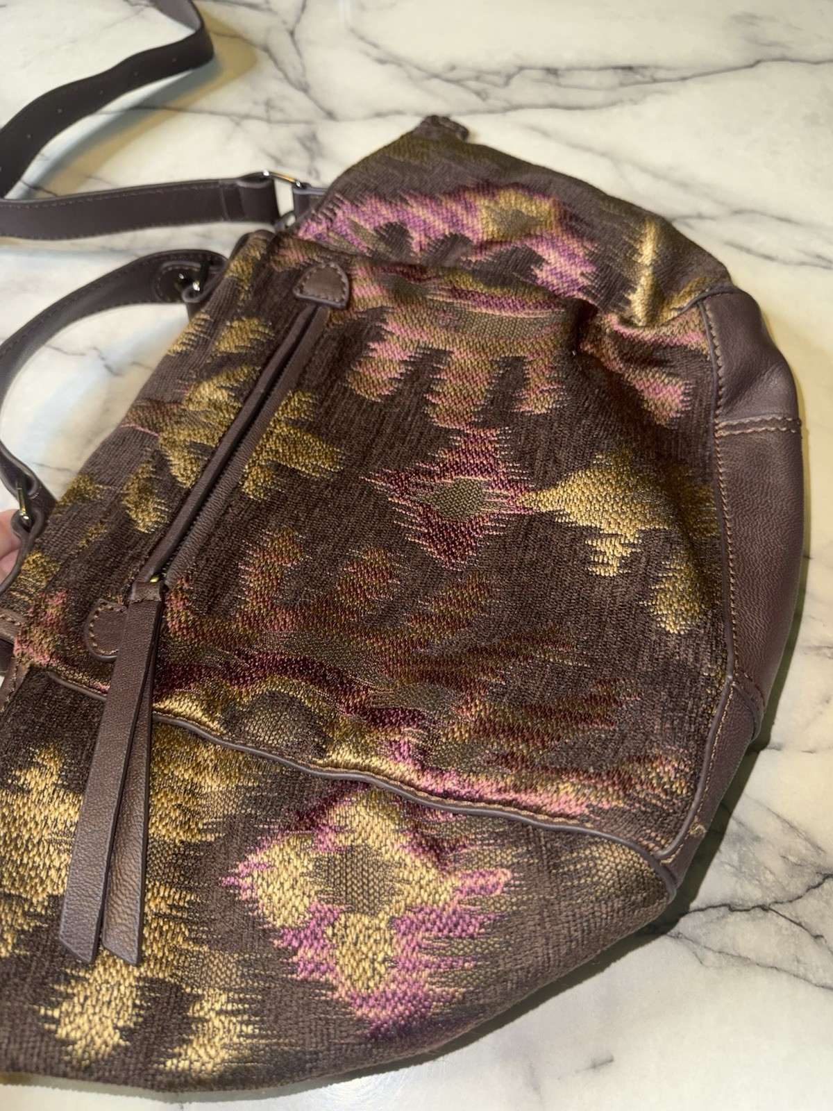 Isabella Fiore Brown Floral Shoulder Bag Zip/Magnetic, Pockets, Silver Hardware