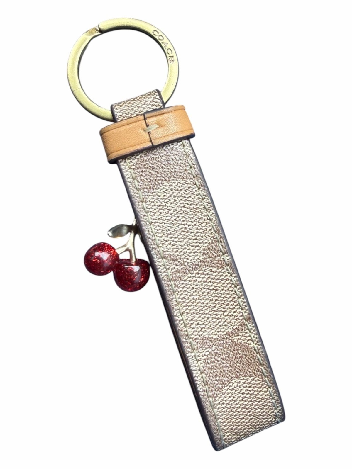 Coach Signature Canvas Cherry Charm Keychain