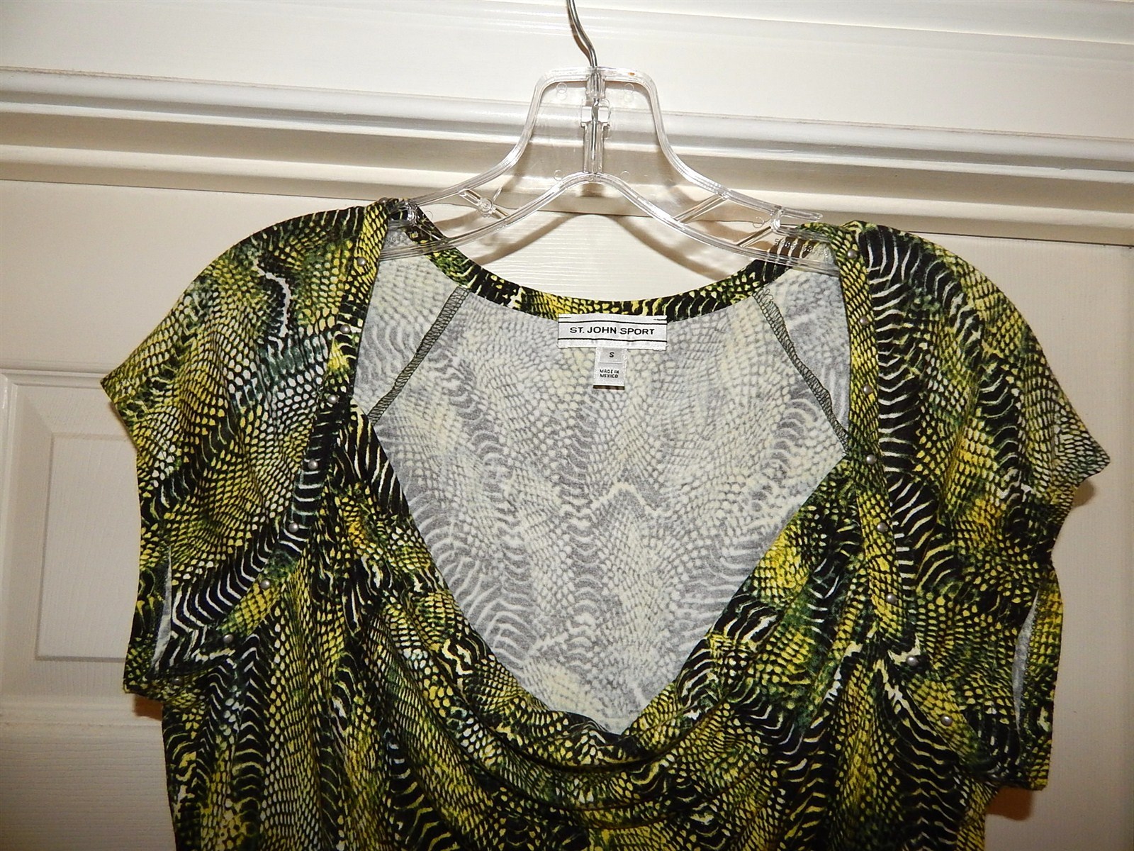 St John Sport Green Multi Ruched Studded Stretch Top sz S