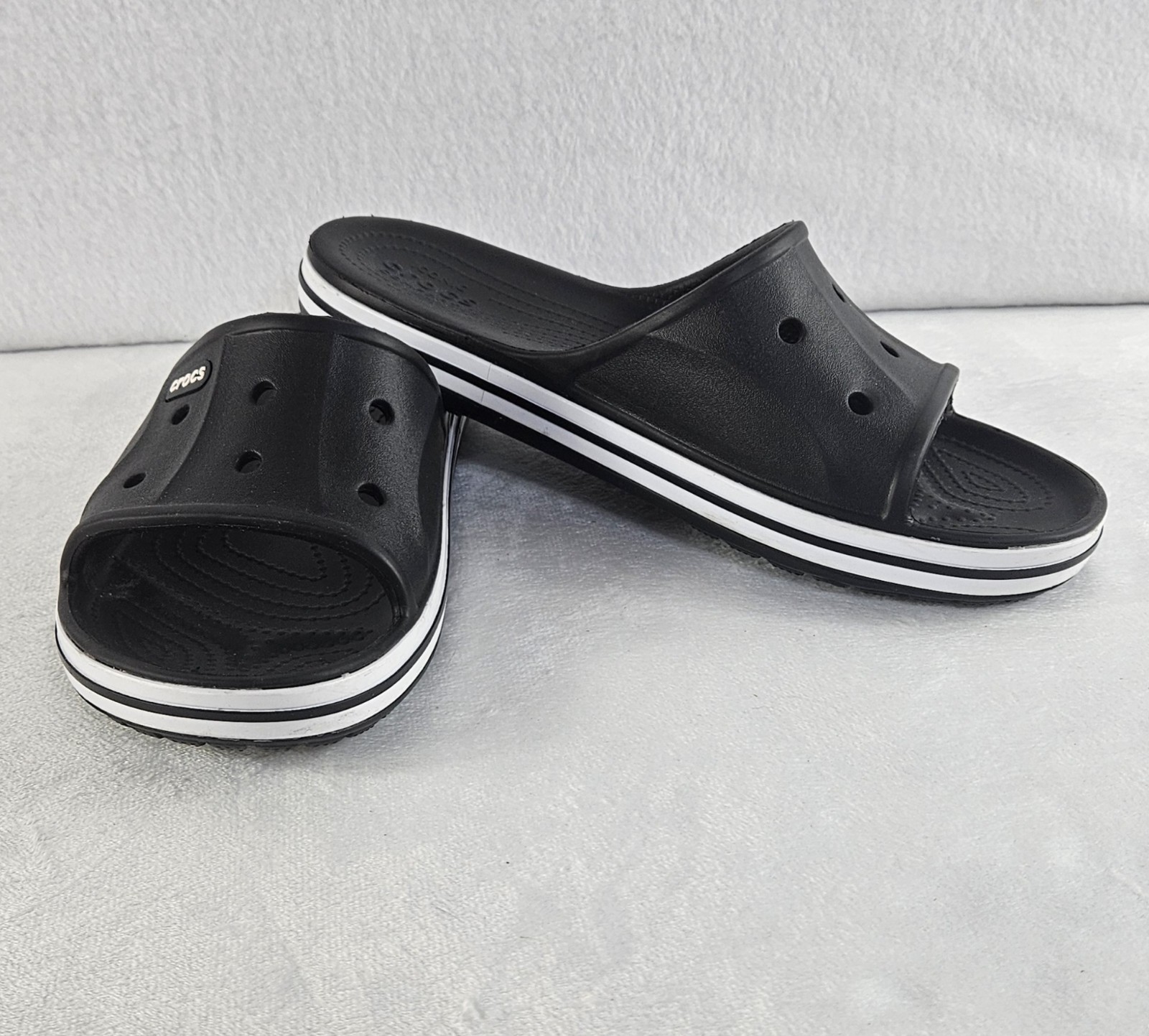 Crocs Unisex Bayaband Slide Sandals Black/White Water Friendly Womens 10 Mens 8
