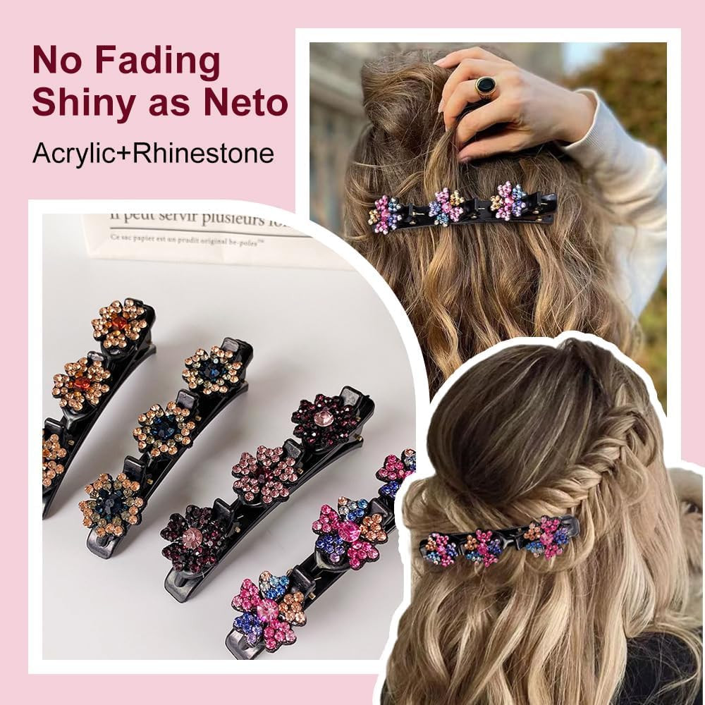 2 Pcs Sparkling Crystal Stone Braided Hair Clips, 2025 New Satin Fabric Hair Ban