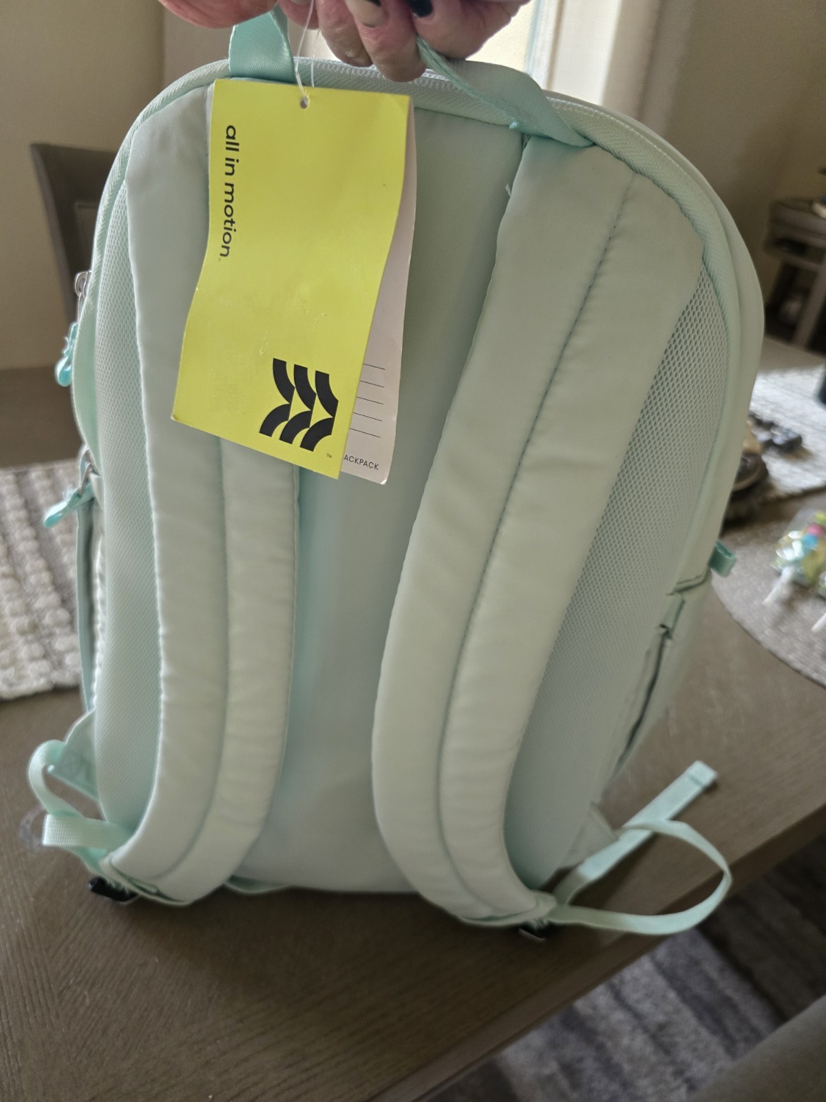 All in Motion Light green Backpack, Multiple Zip Compartments, Padded, Women’s M
