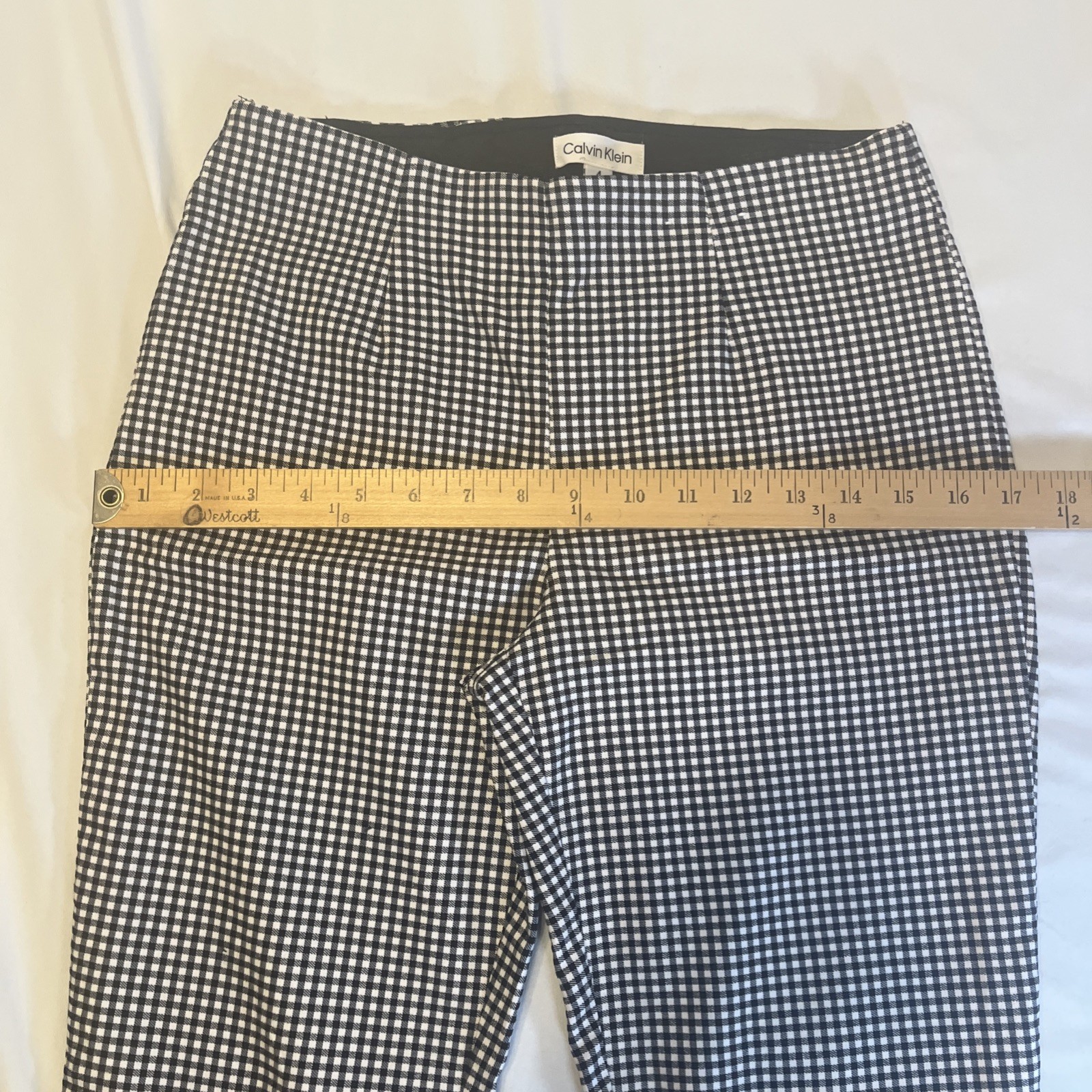 Calvin Klein Womens Pants Size 4 Black White Checker Stretch Career Slim Fit