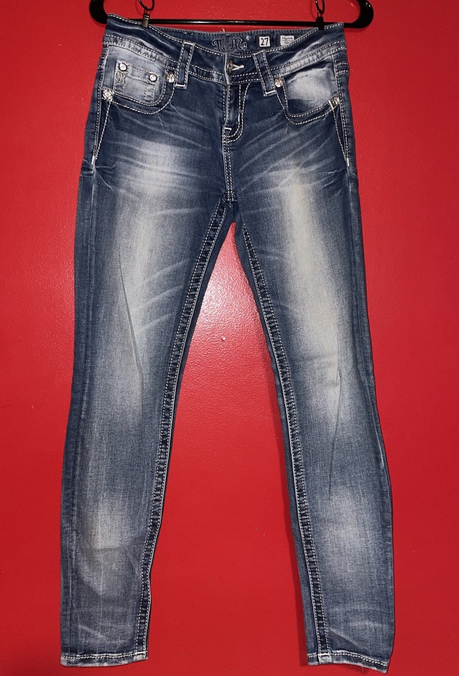 Miss Me Women’s Light/Medium Skinny Jeans Size 27 Low Rise Embellished Denim