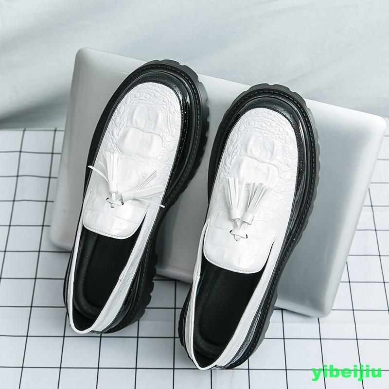 Men Loafers Dress Alligator Crocodile Leather Tassels Shoes Round Toe Oxford Man