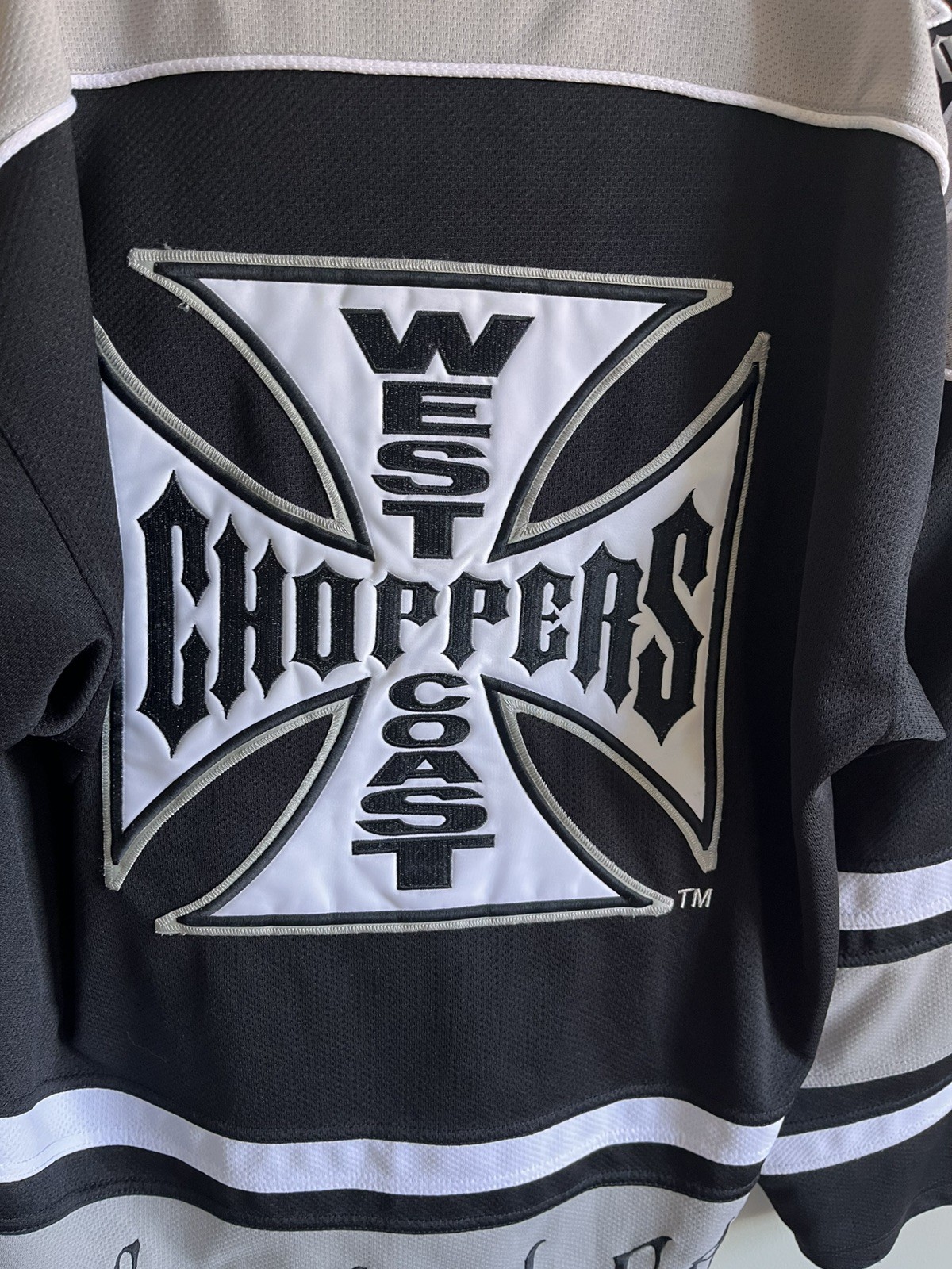 Rare West Coast Choppers Jersey Iron Cross Black White Long Beach CA XL