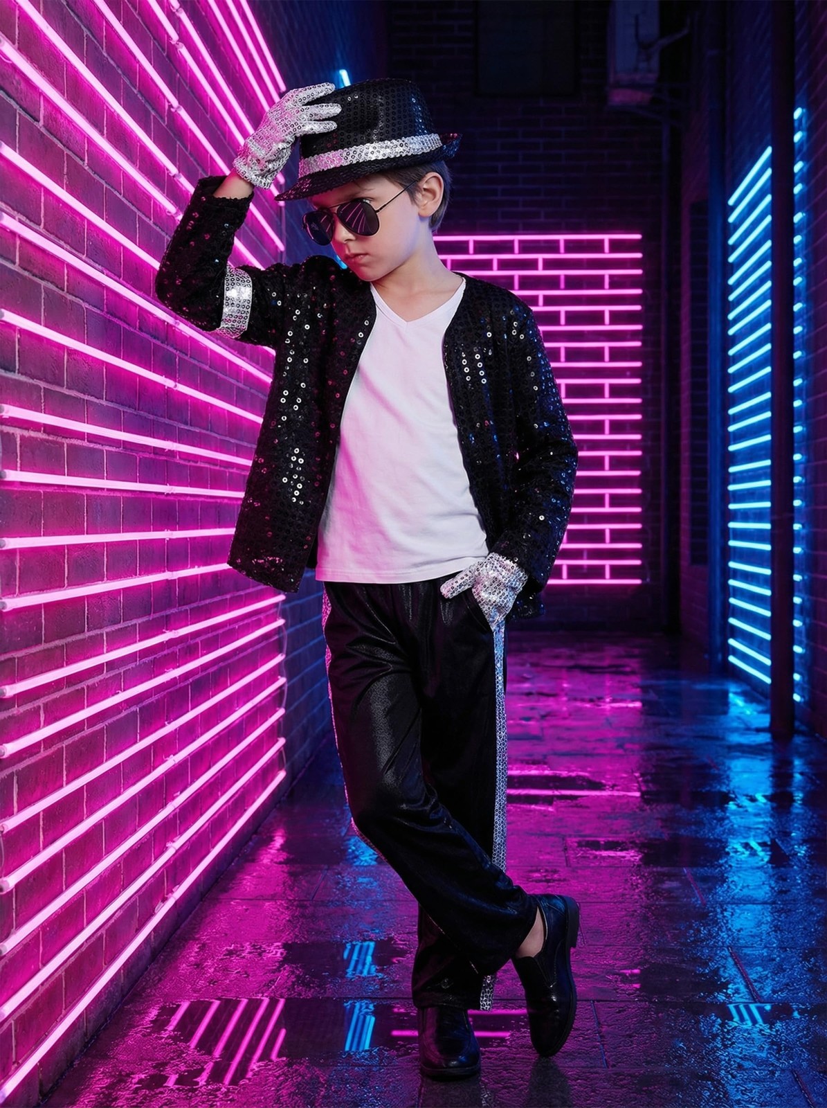 Kids Dance Star Costume 80s 90s Pop Halloween Stage Outfit 8-10 Years