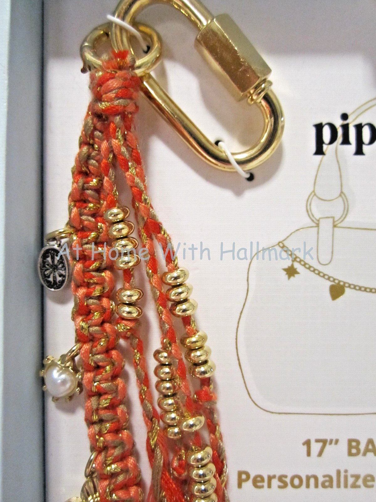 Piper K Bag Charm 17″ Handbag Accessory W/ Dalmation Jasper Natural Shell Glass