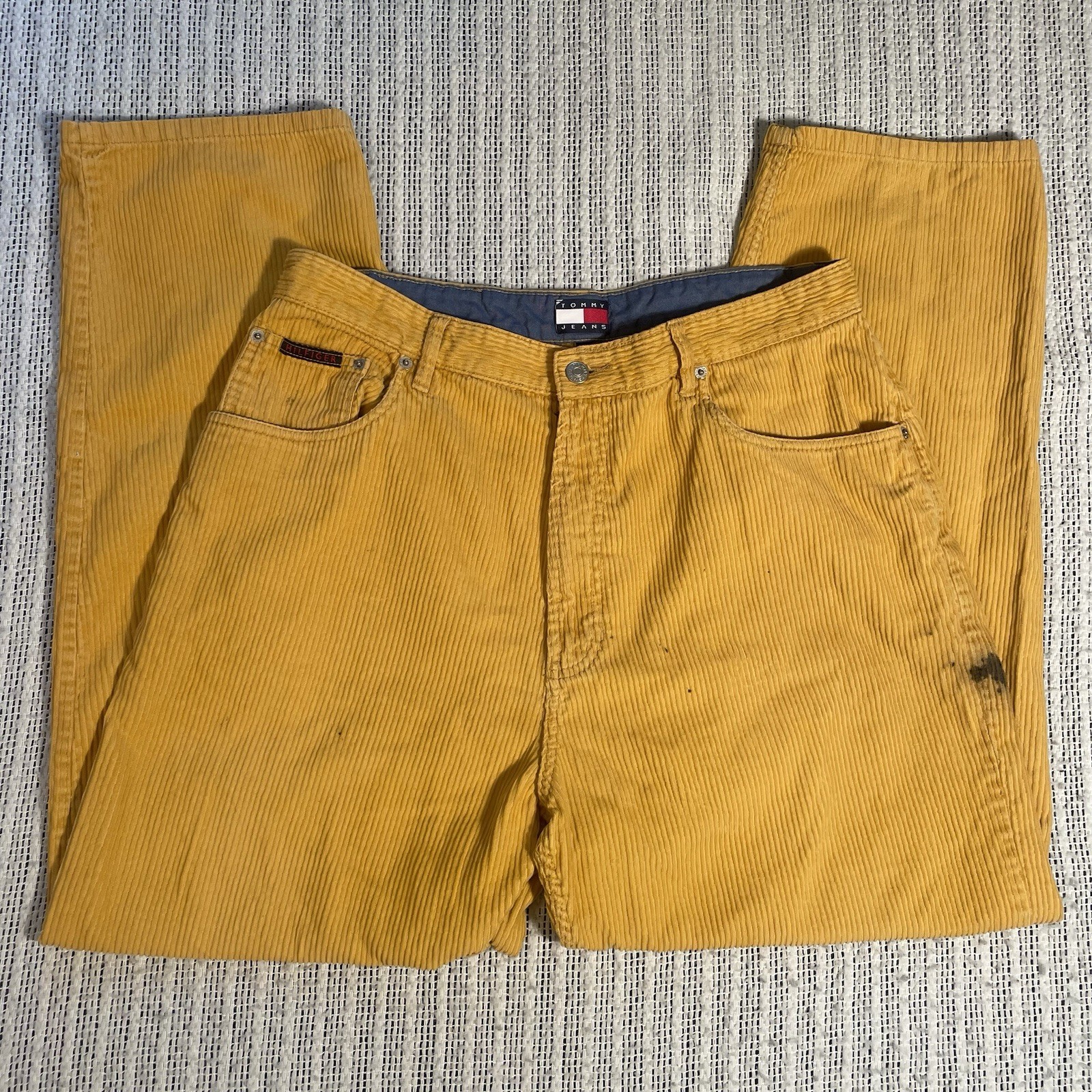 DISTRESSED Tommy Jeans Men’s Yellow 90s wide Corduroy Pants 36w vtg street style