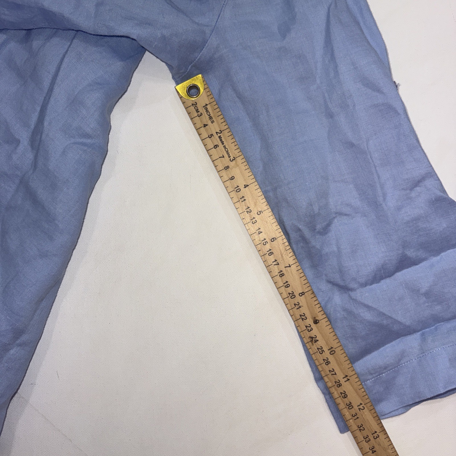Go Fish Designer Luxury 100% Linen Blue Minimalist Casual Blouse Size Medium