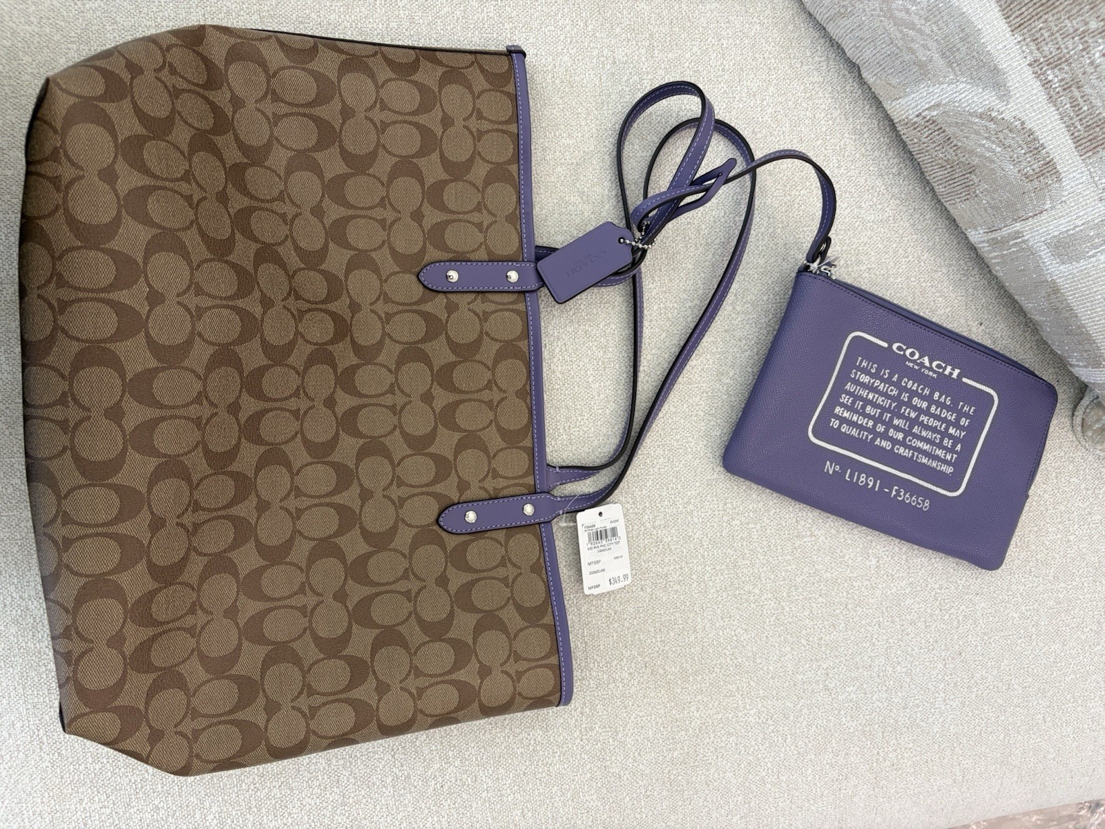 Coach Large City Tote Purple/Brown Monogram Logo Tote Bag w/ Pouch