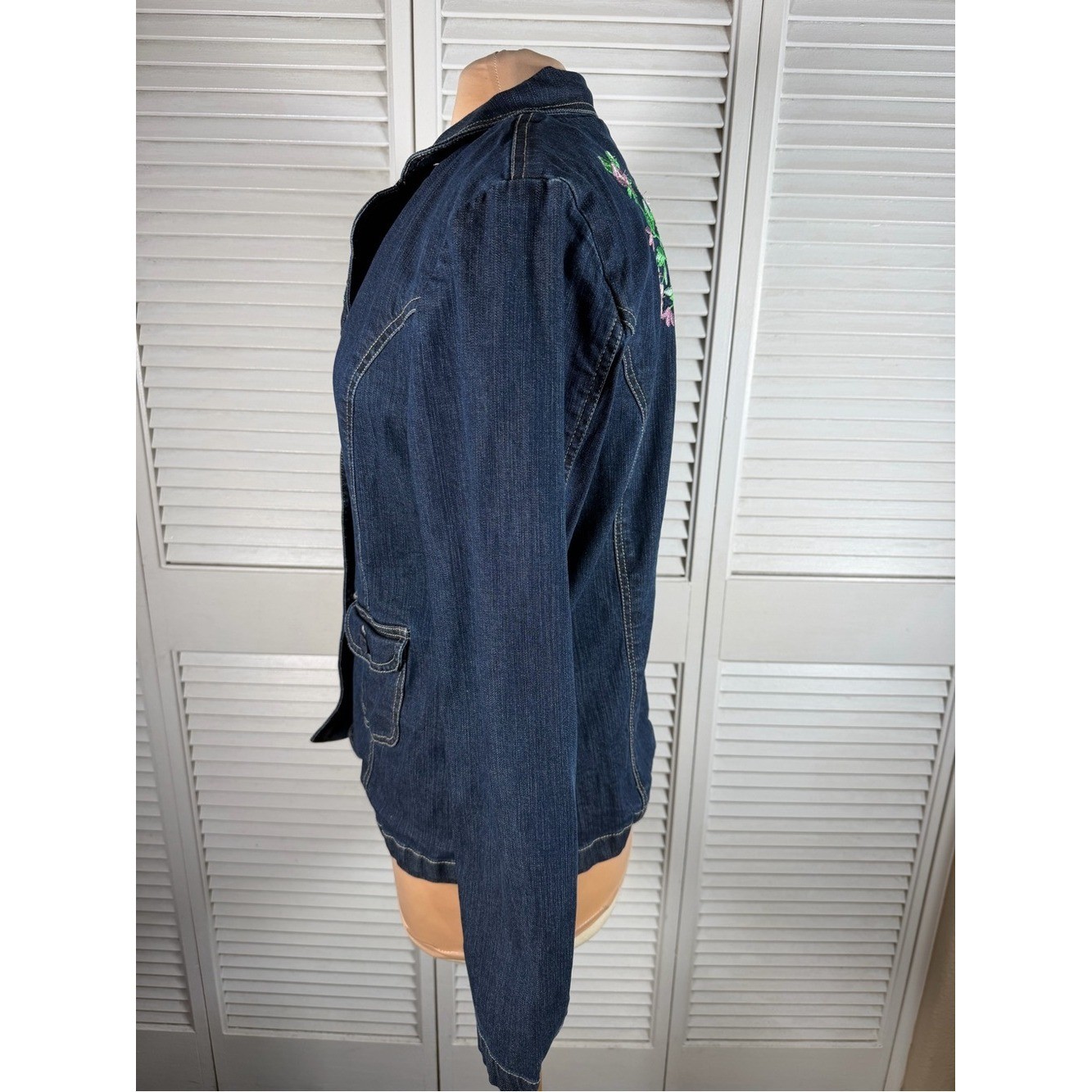 DCC Stretch Denim Blazer Jacket Floral Embroidered Blue Jean Medium M