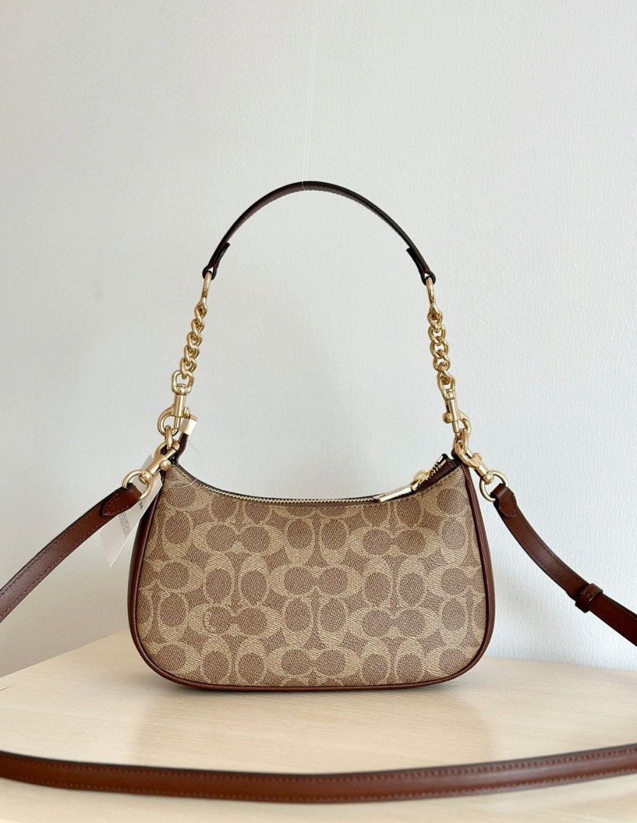Coach Teri Shoulder Bag In Signature Canvas Gold /Brown CV933 NEW FAST FREE SHIP