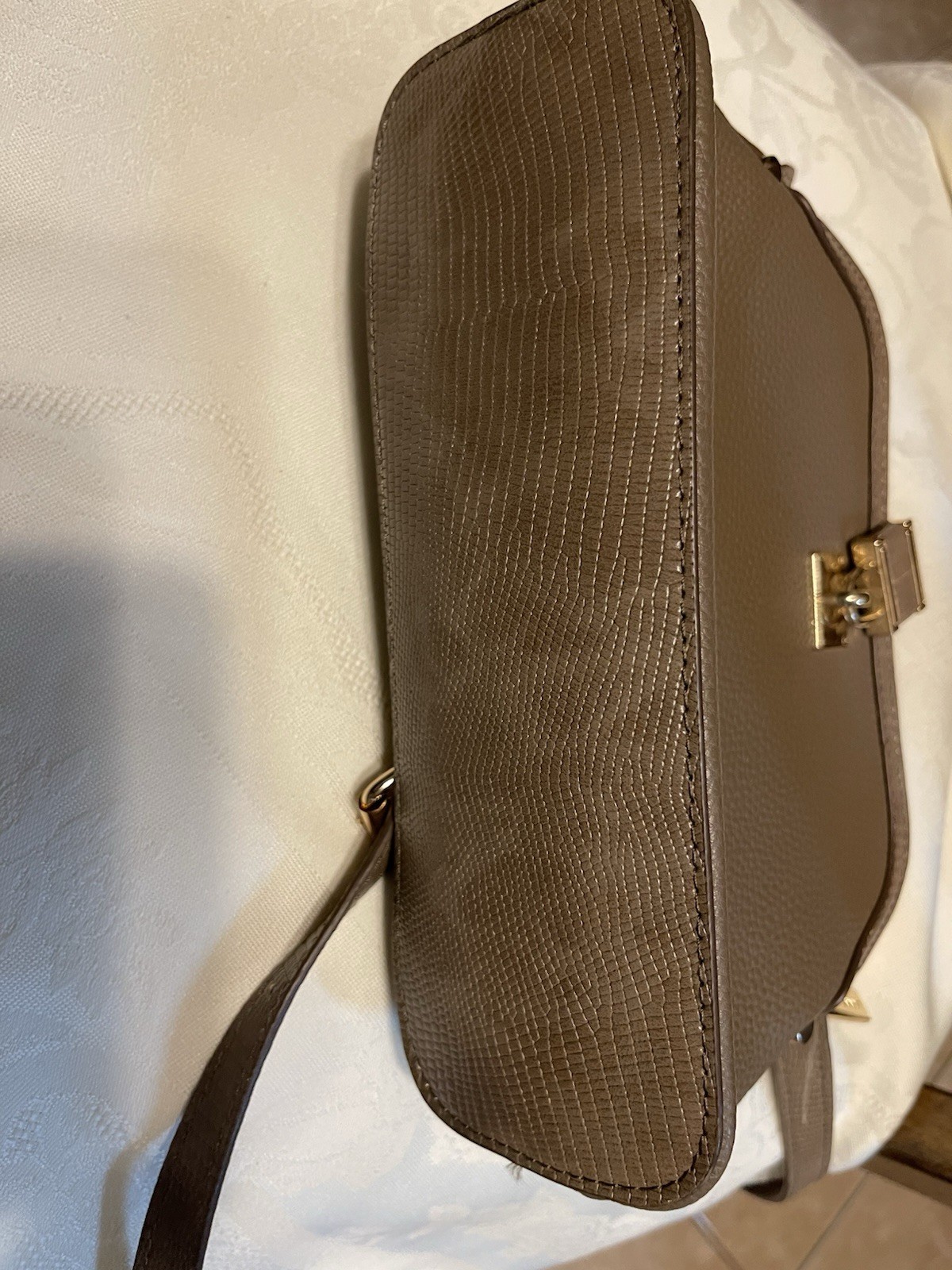 Smalls Anne Klein Crossbody Purse Brown Gold Hardware Faux Leather