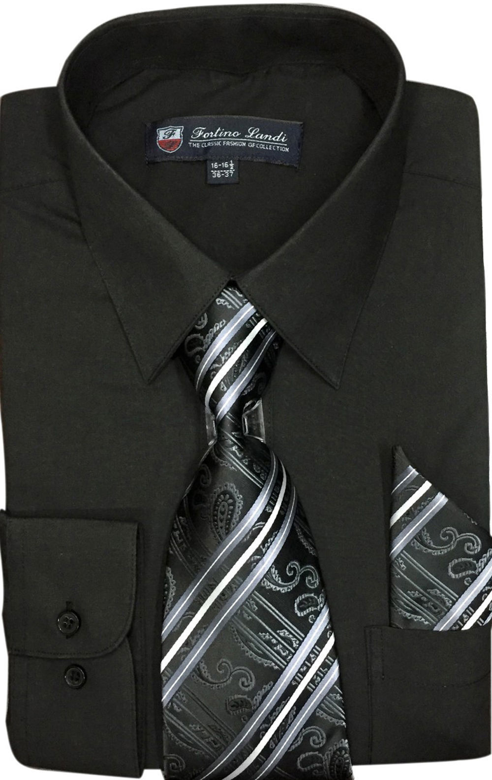 Men’s Cotton Blend Dress Shirt with Tie and Handkerchief in 22 different colors
