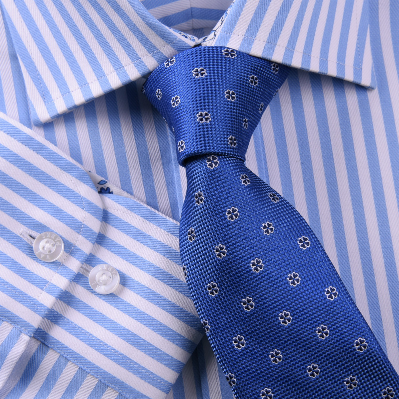 Mens Blue Formal & Business Dress Shirt Herringbone Twill Striped Floral Paisley