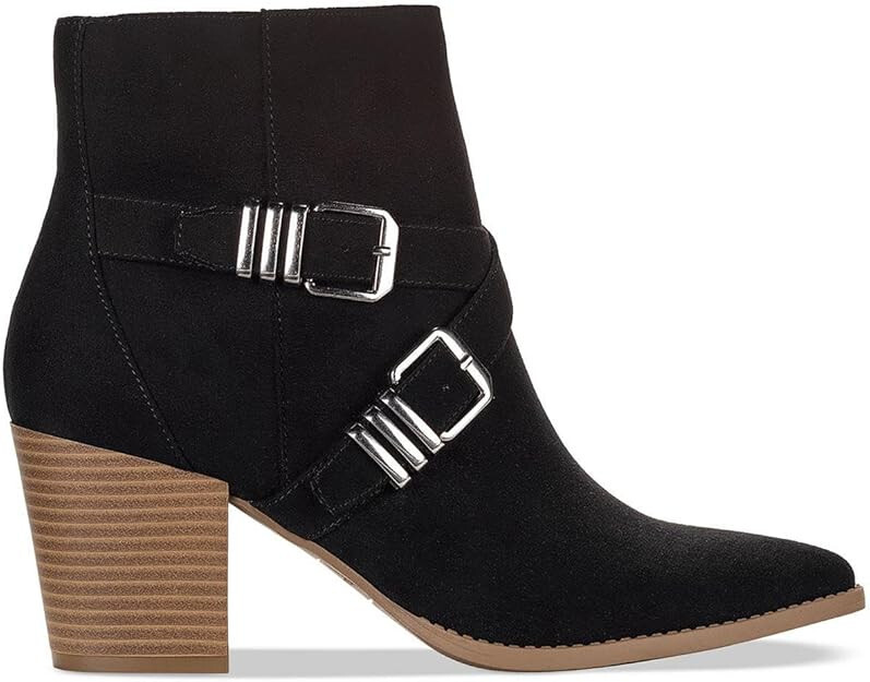 SUN STONE Womens ELYSSAA Block Heel Booties | Black | 6.5 Medium (B,M)