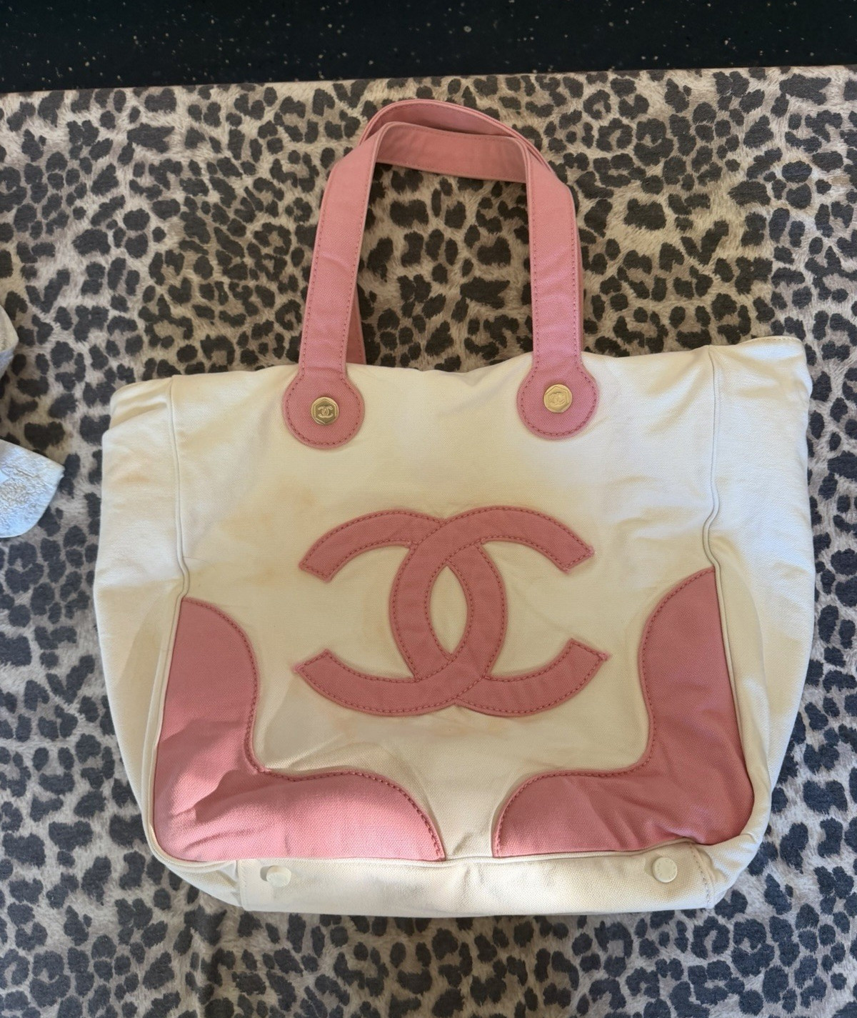Authentic chanel canvas tote /damaged /see photos/read description
