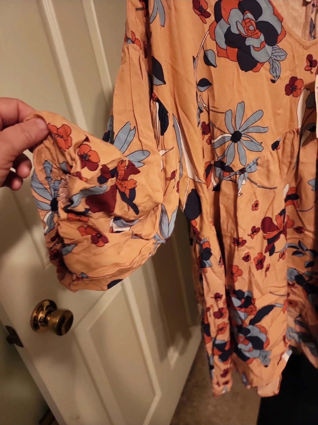 Easel Women’s Orange Floral V-Neck 3/4 Sleeve Tunic Blouse Size M
