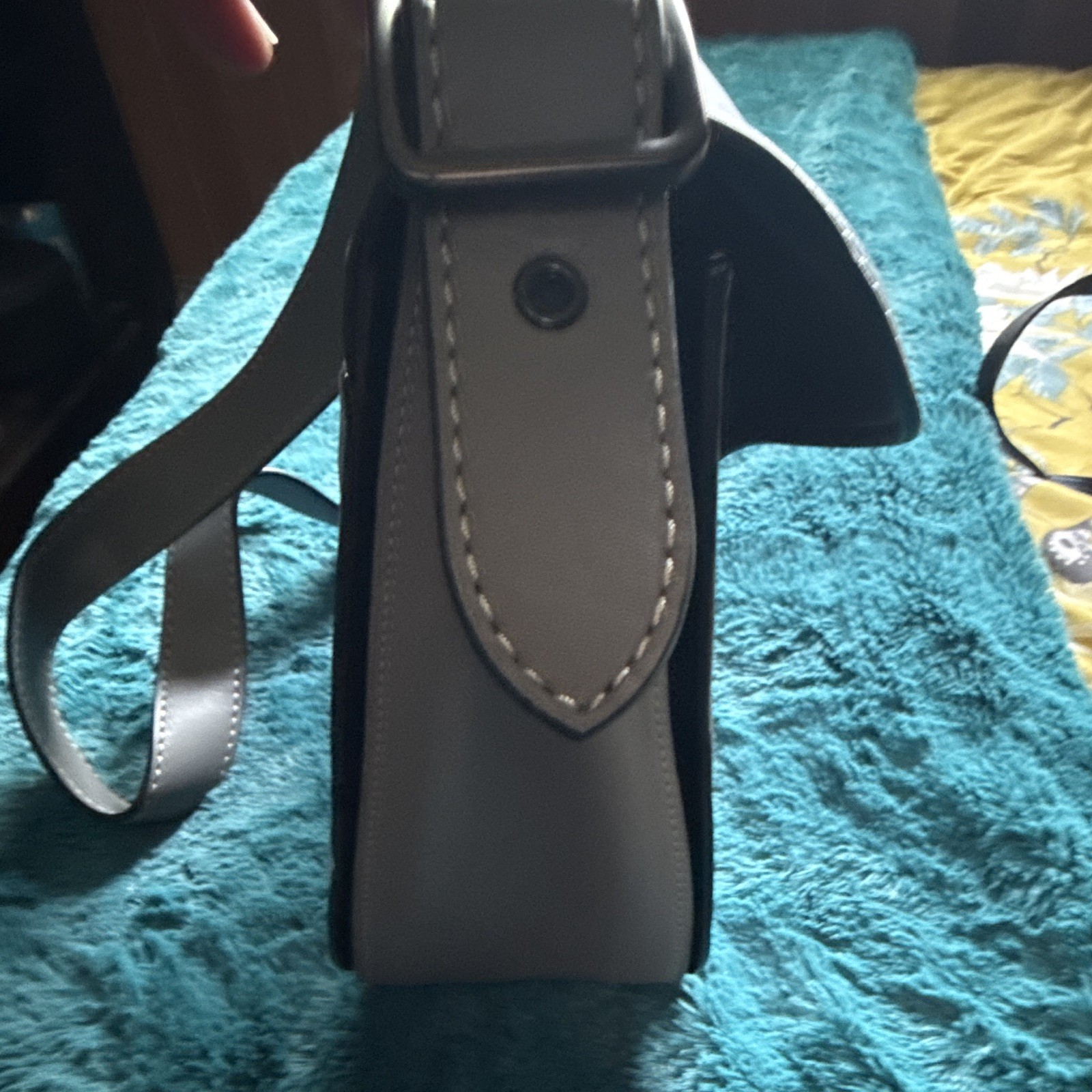 Coach Gray Light Blue Black Colorblock Shoulder Bag Buckle Flap Black Hardware
