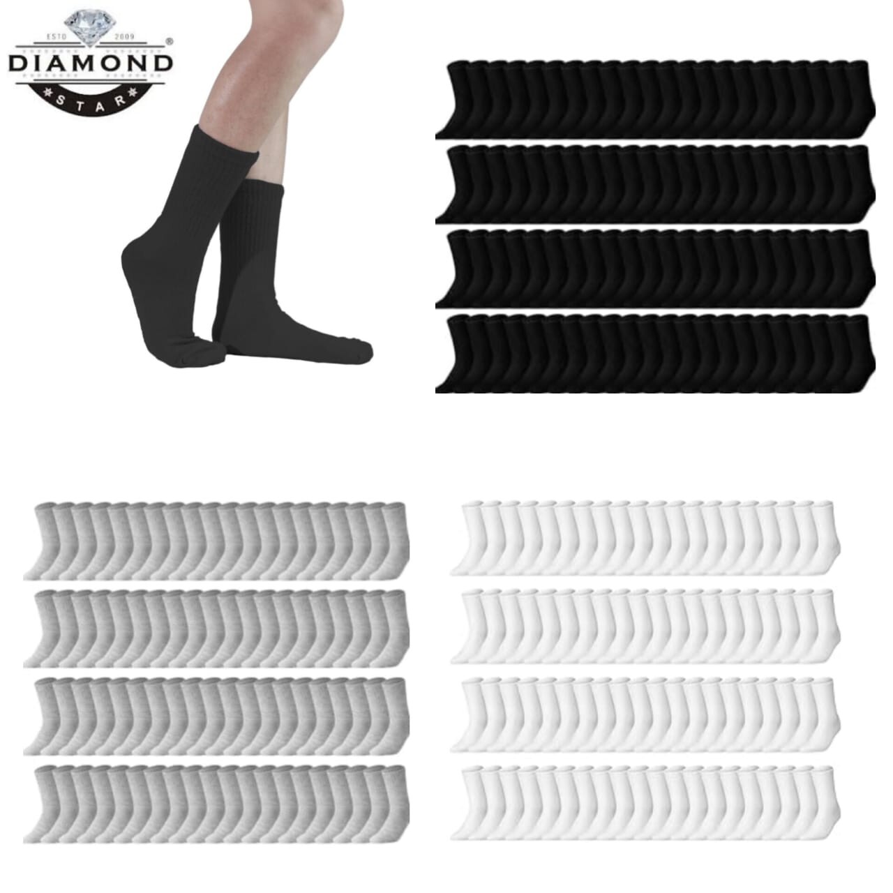 12 Pairs Men Solid Sports Crew Socks Work Athletic Casual Cotton Size 9-11 10-13