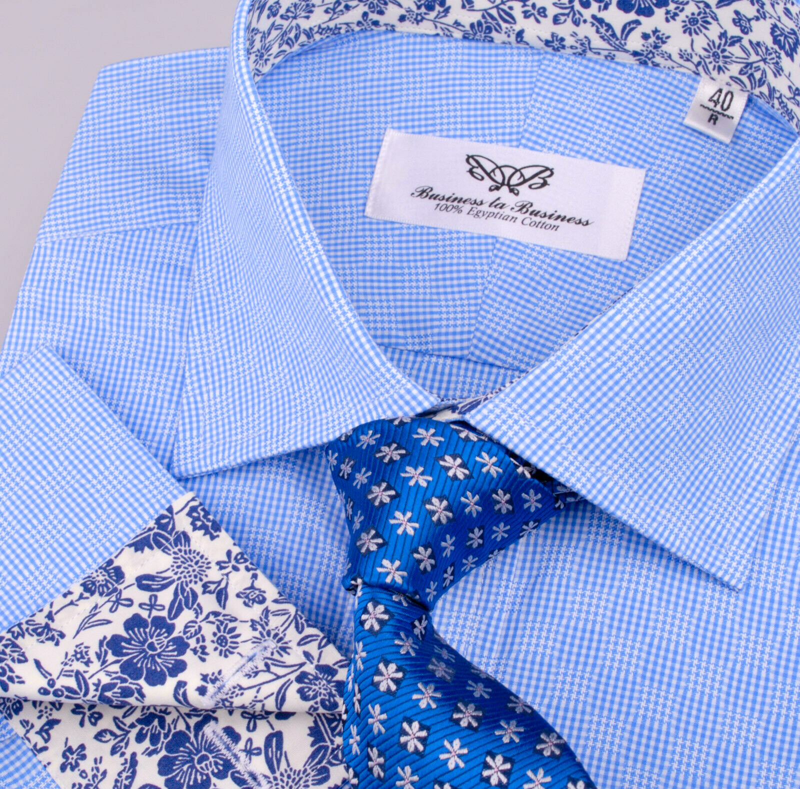 Blue Business Shirt Throwback Retro Boss Houndstooth Spot Tiny Gingham Checkered