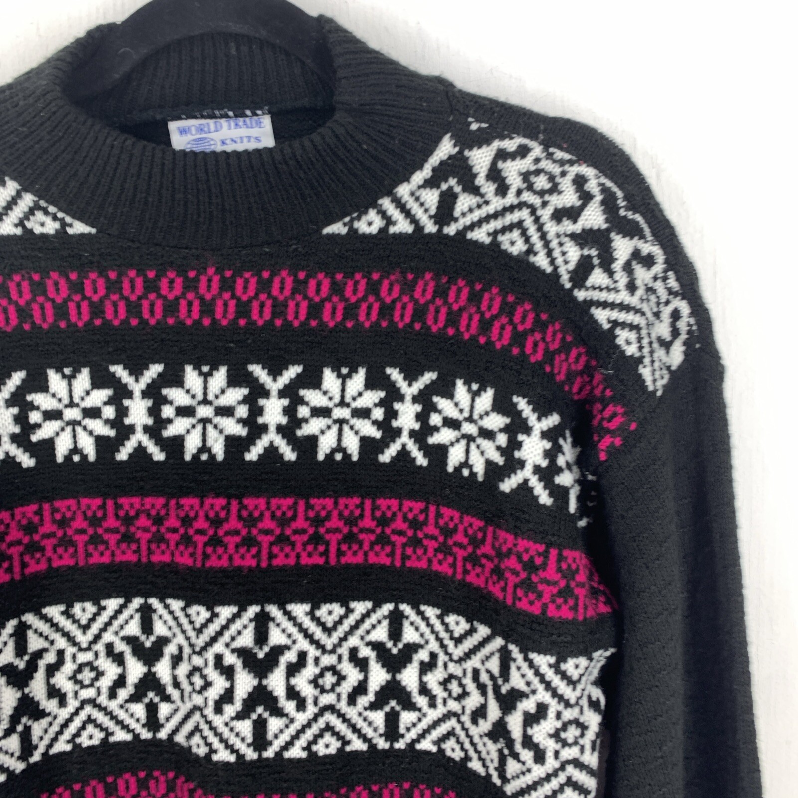 Vtg World Trade Knits Sweater Pullover Mock Neck USA Fair Isle Tunic