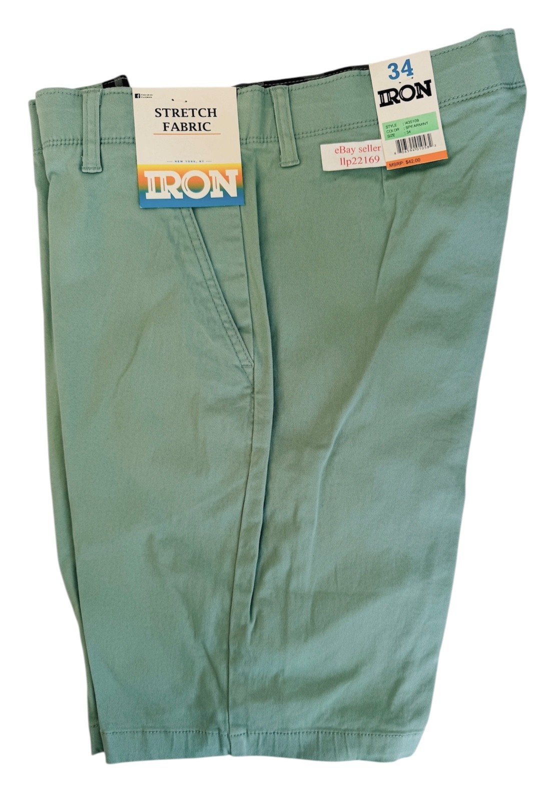 IRON CO Men’s Stretch Shorts (SIZE 34) Flex Waist Flat Front SPEARMINT GREEN New