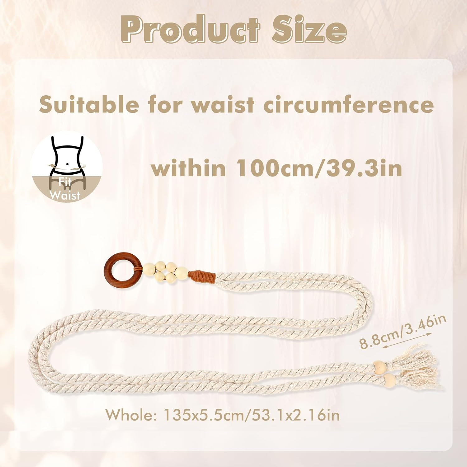 Women’s Tassel Braided Waist Belt, Skinny Woven Belt for Dress Waist Belt Rope C