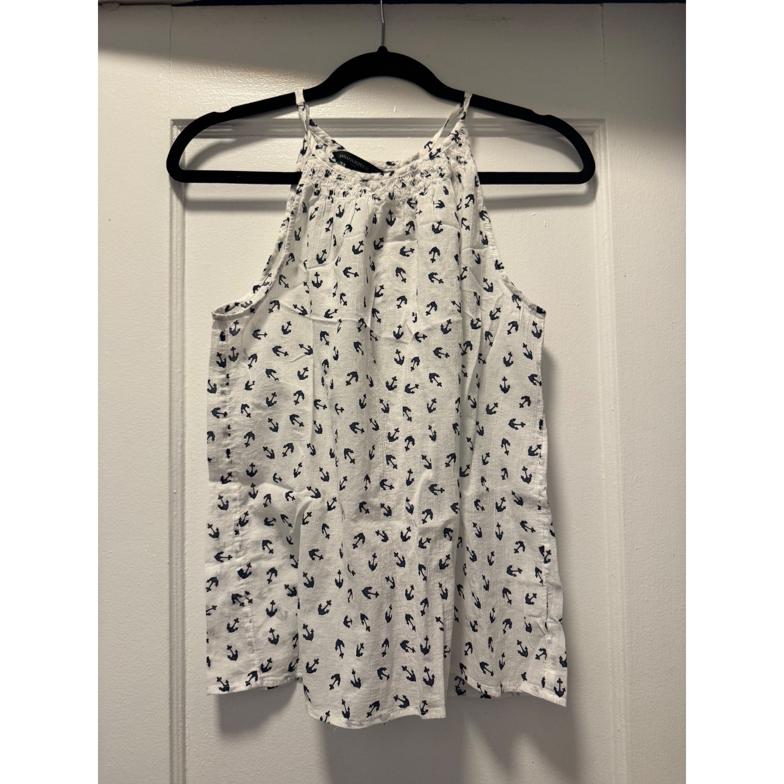 Banana Republic Womens Small White Navy Blue Anchor Print Halter Tank Top Blouse