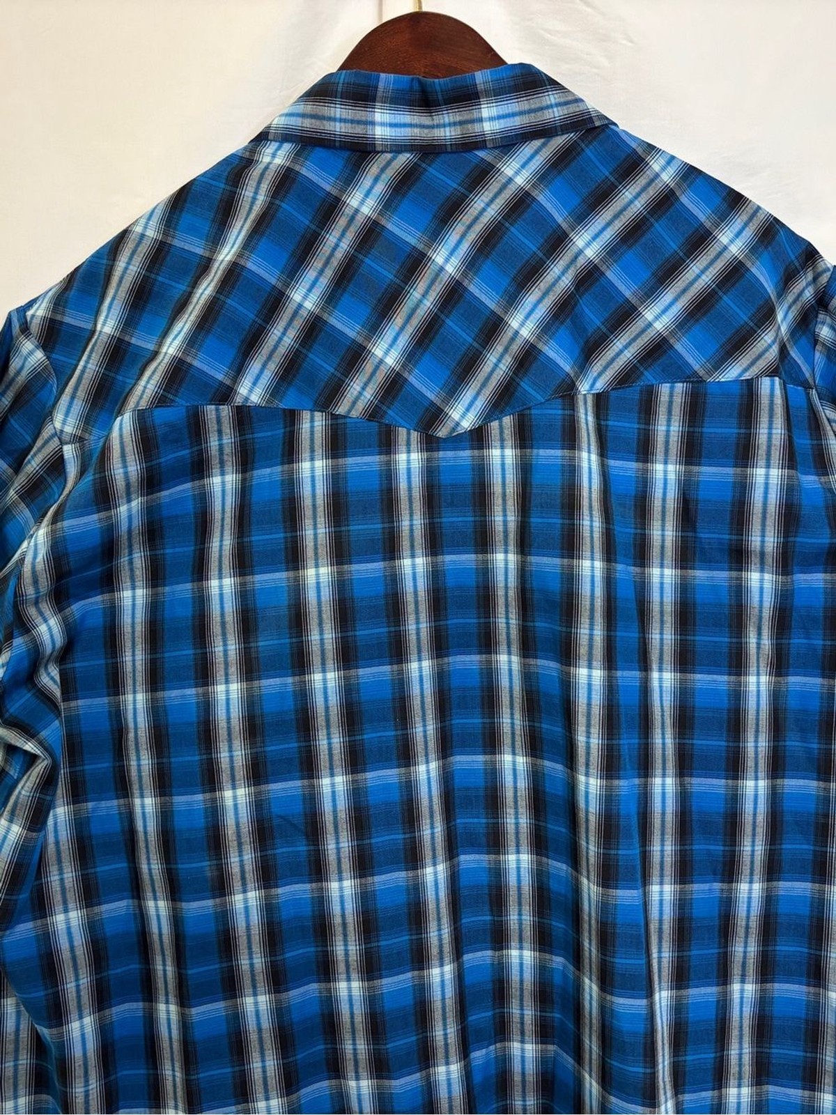 Plains Tall Man 2XL Men’s Blue Plaid Short-Sleeve Western Shirt W/pearl snaps
