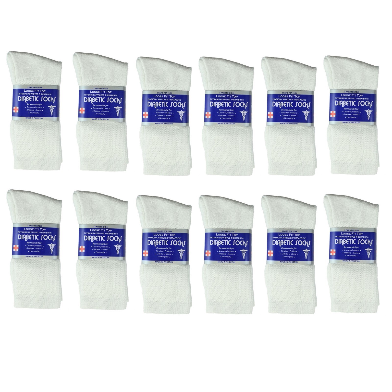 New Diabetic Crew Socks Circulatory Health Cotton Loose Fit Top 12 Pairs