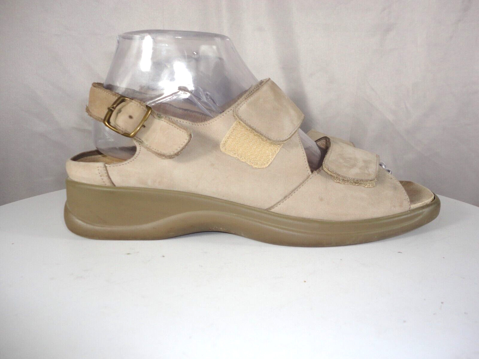 Fits By Theresia M Nubuck Leather Wedge Sandals Genua Two Strap Women’s Size 7 M