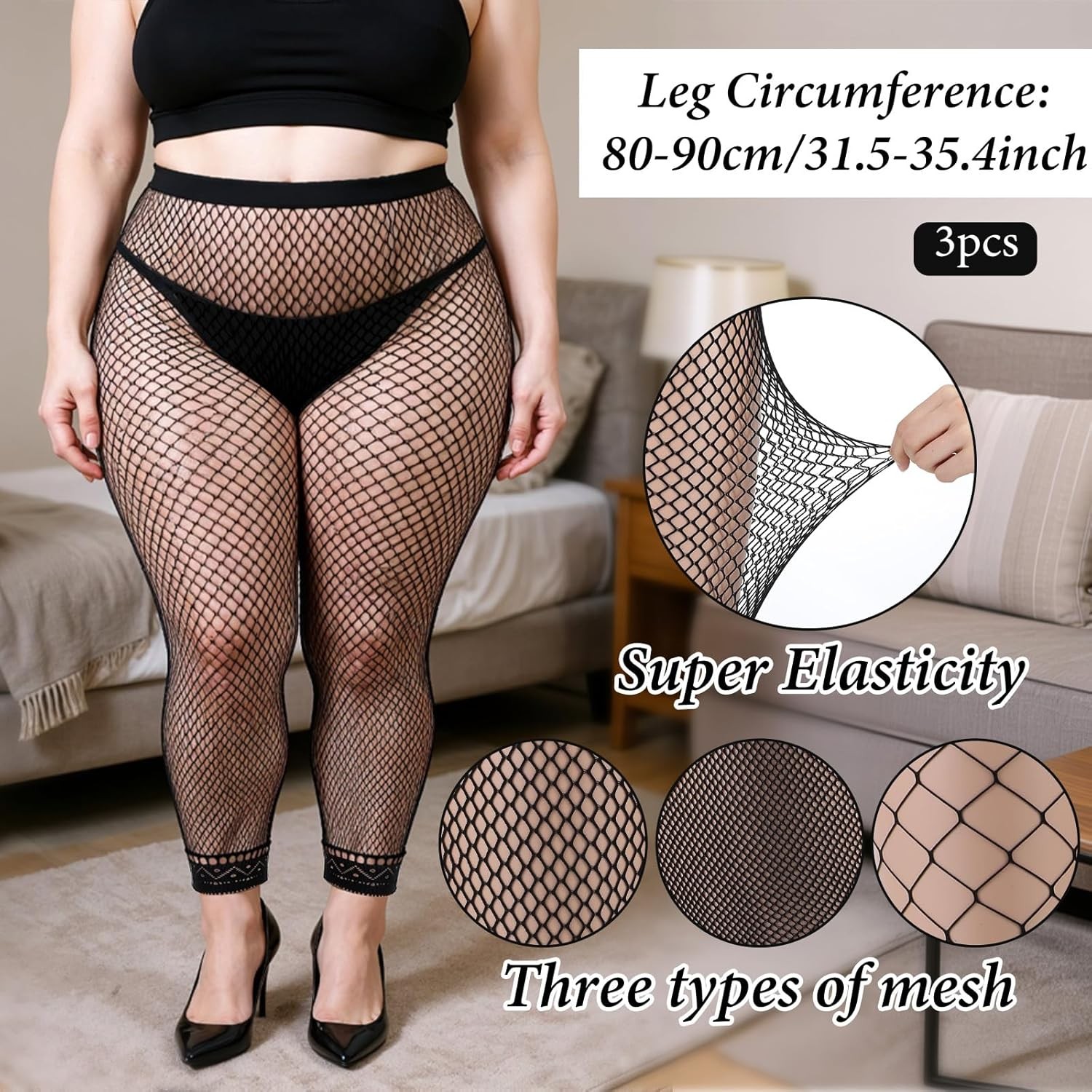 Women’s Plus Size Fishnet Stockings High Waist Stretchy Footed Tights for Women