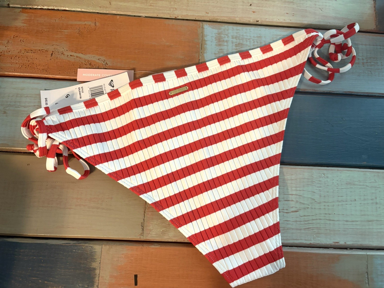 Roxy Hello July Tie Side Moderate Bikini Bottom Size L