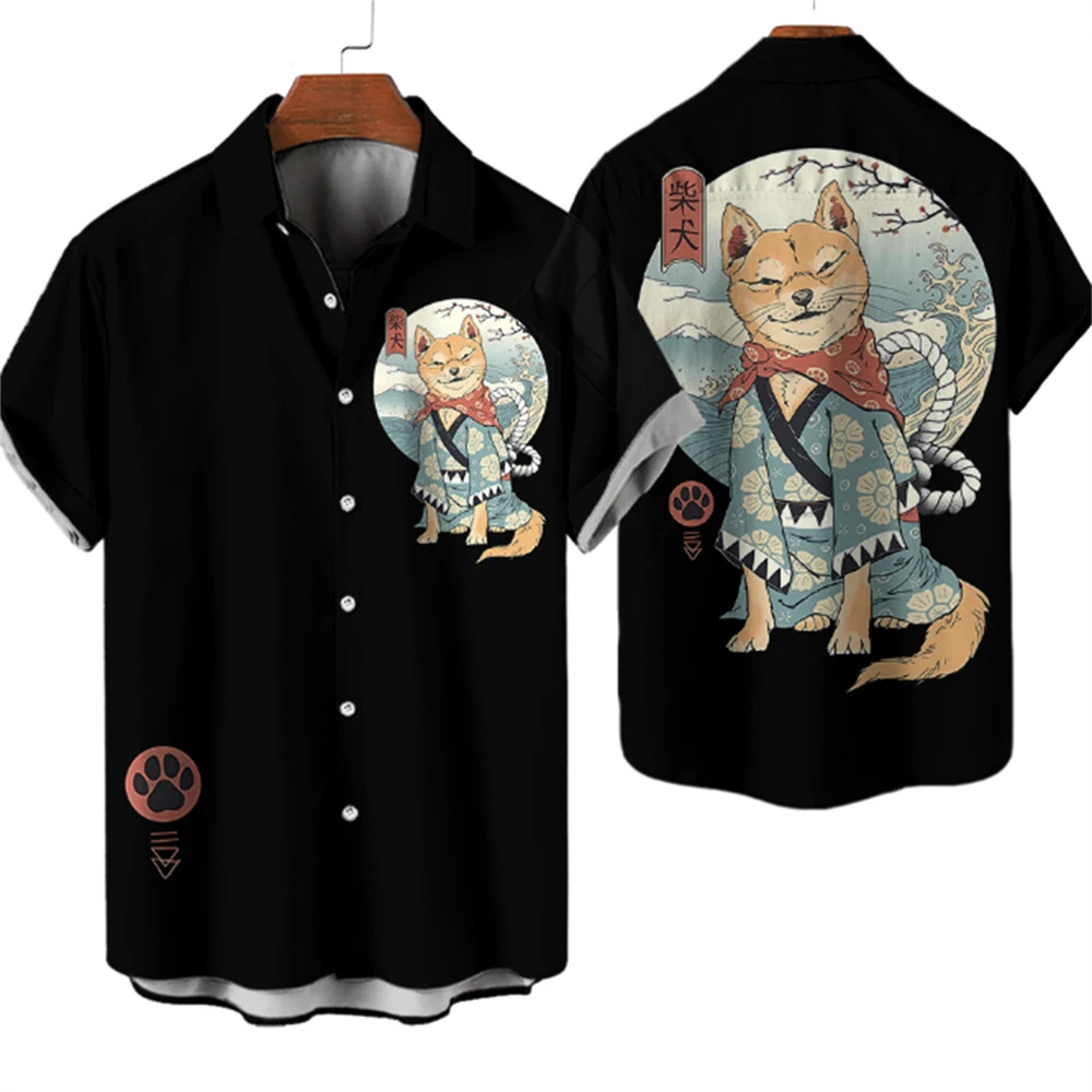 Fashion Men’s Clothing Cool Samurai Cat Tops Summer New Men’s Clothing Casual