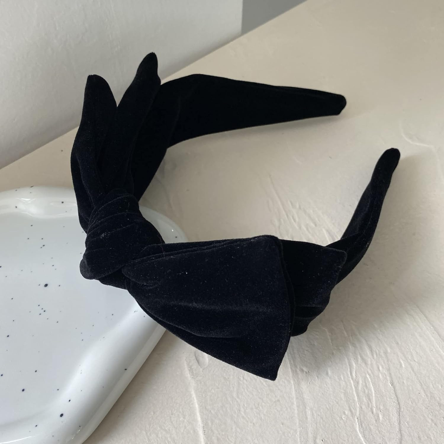 Dainty Black Velvet Knot Bow Turban Wide Headbands Yoga Thick Headbands Wide Hai