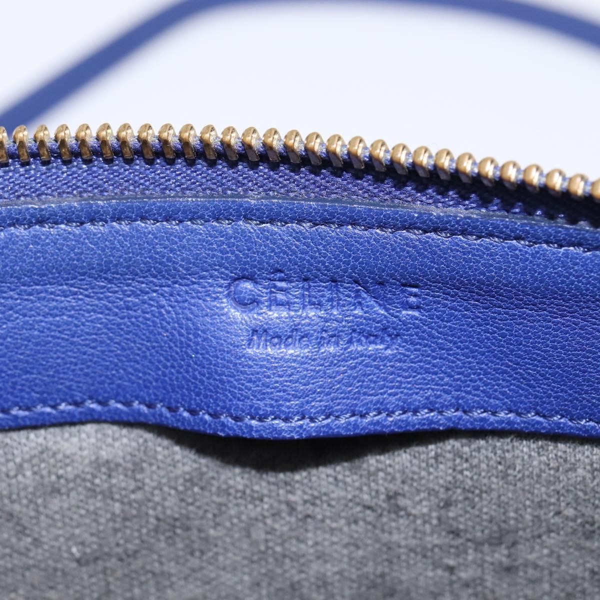 CELINE Trio large Shoulder Bag Leather Blue Gold Auth BA7048