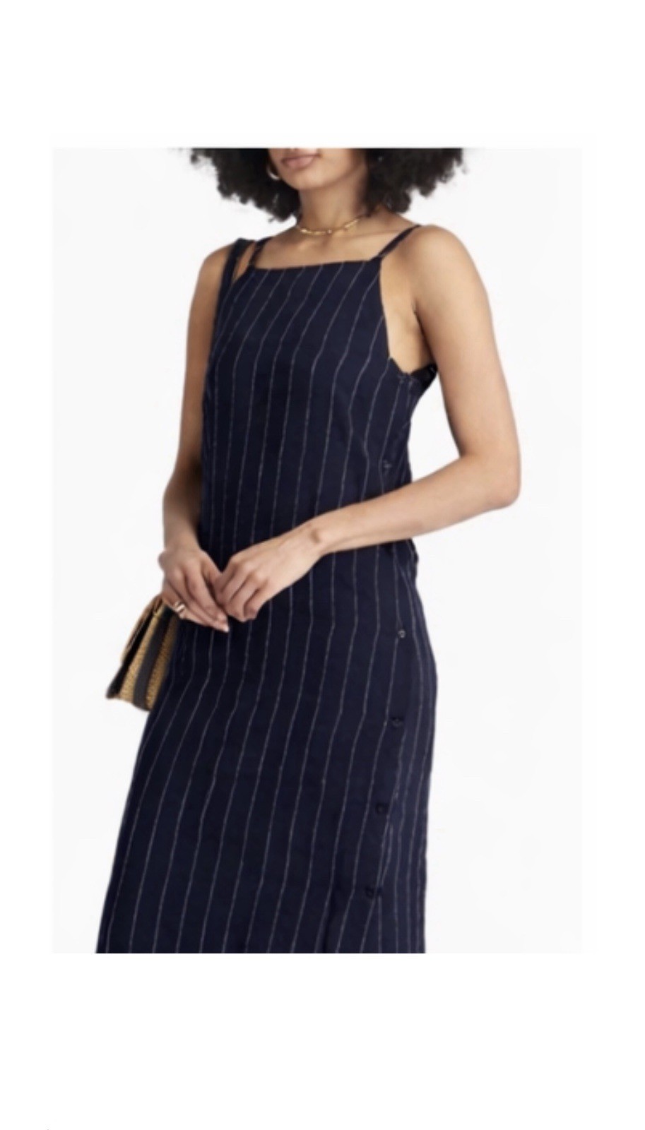 Navy Pinstripe Midi Dress Fully Lined Minimalist Pullover Designer Style M